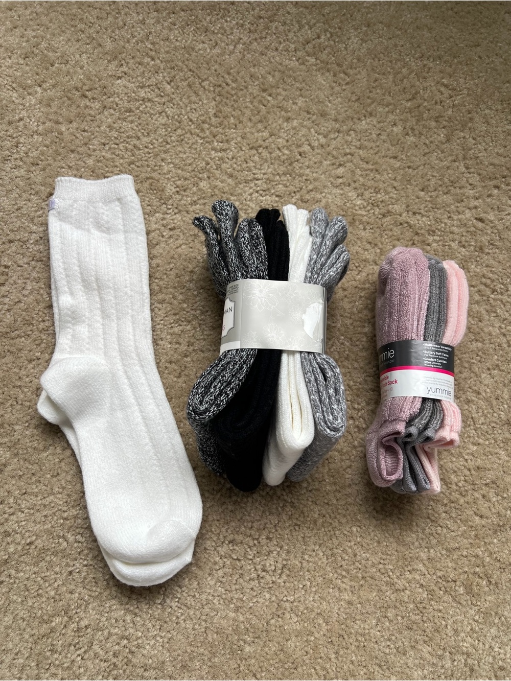 Carole Hochman & Yummie Lounge Socks Bundle - Black Marled, White, and Pink - Picture 2 of 2
